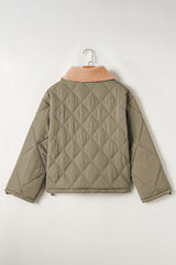 Jungle Green Teddy Collar Flap Pockets Quilted Puffer Jacket Jackets JT's Designer Fashion