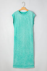 Clearly Aqua Mineral Wash Pocketed T-shirt Long Dress T Shirt Dresses JT's Designer Fashion