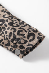 Dark Khaki Leopard Print Corduroy Irregular Hem Buttoned Jacket Jackets JT's Designer Fashion