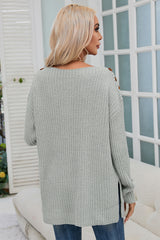 Gray Buttoned Drop Shoulder Oversized Sweater Sweaters & Cardigans JT's Designer Fashion