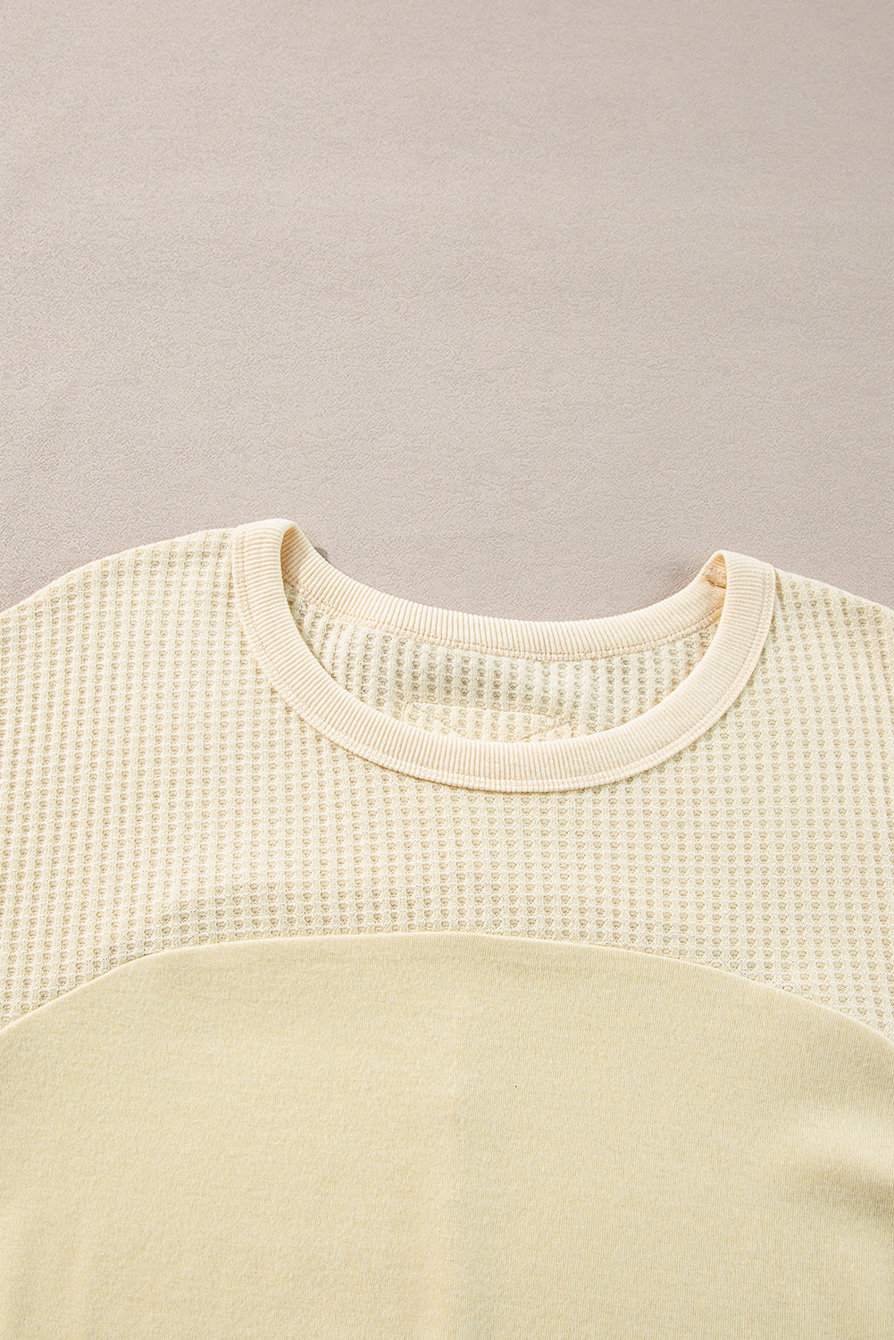 Beige Thermal Knit Patchwork Exposed Seam Long Sleeve Top Long Sleeve Tops JT's Designer Fashion