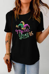 Black Mardi Gras Sequin Pattern Crew Neck T Shirt Graphic Tees JT's Designer Fashion