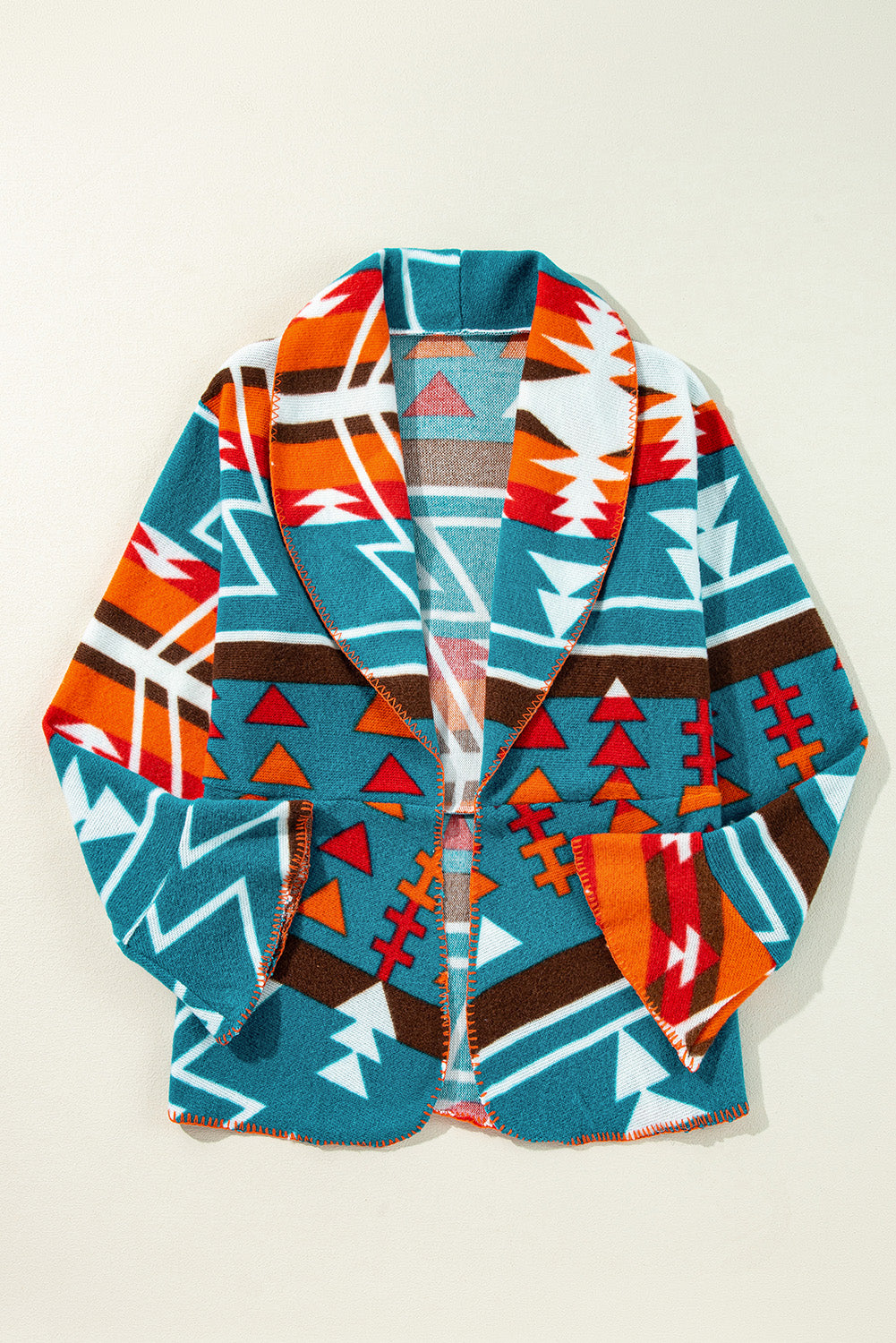 Sky Blue Aztec Printed Lapel Bell Sleeve Jacket Jackets JT's Designer Fashion