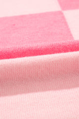 Pink Checkered Colorblock Striped High Low Loose Sweater Sweaters JT's Designer Fashion