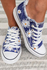 Sky Blue Frayed Denim Daisy Print Lace-up Shoes Sky Blue 100%PVC Plastic Women's Shoes JT's Designer Fashion