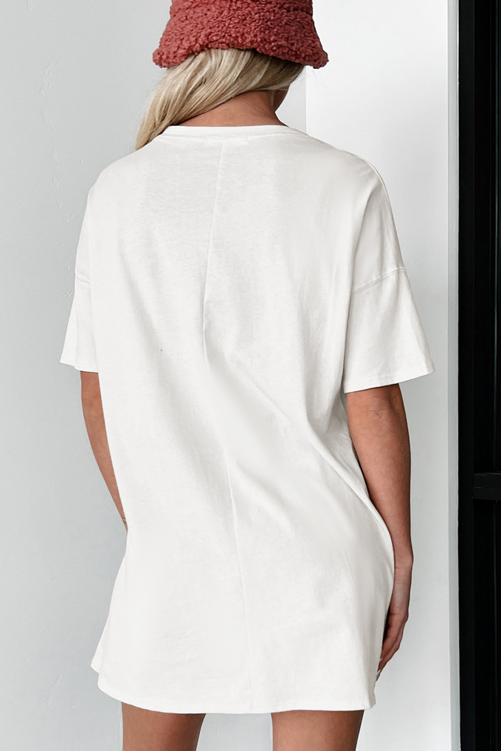 White Checkered Ghost Print Crew Neck Oversized T Shirt Graphic Tees JT's Designer Fashion