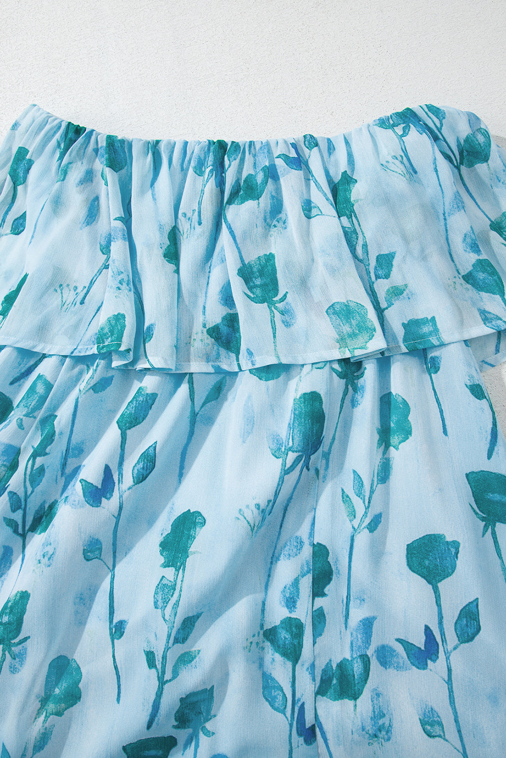 Green Floral Print Ruffled Side Slit Tube Top Maxi Dress Floral Dresses JT's Designer Fashion