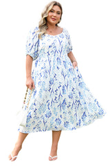 Sky Blue Floral Print Sweetheart Neck Plus Size Midi Dress Plus Size Midi Dresses JT's Designer Fashion