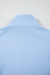 Beau Blue Ribbed Texture Half Zip Ruffled Short Sleeve Top and Shorts Set Short Sets JT's Designer Fashion