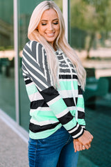 Green Striped Drawstring Long Sleeve Hoodie Sweatshirts & Hoodies JT's Designer Fashion