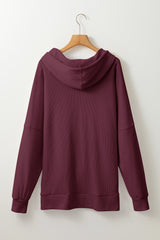 Red Dahlia Waffle Knit Fleece Lined High Low Oversized Hoodie Sweatshirts & Hoodies JT's Designer Fashion