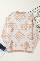 Apricot Plus Size Western Aztec Print Loose Sweater Plus Size Sweaters & Cardigans JT's Designer Fashion