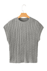Gray Crew Neck Cable Knit Short Sleeve Sweater Sweaters & Cardigans JT's Designer Fashion