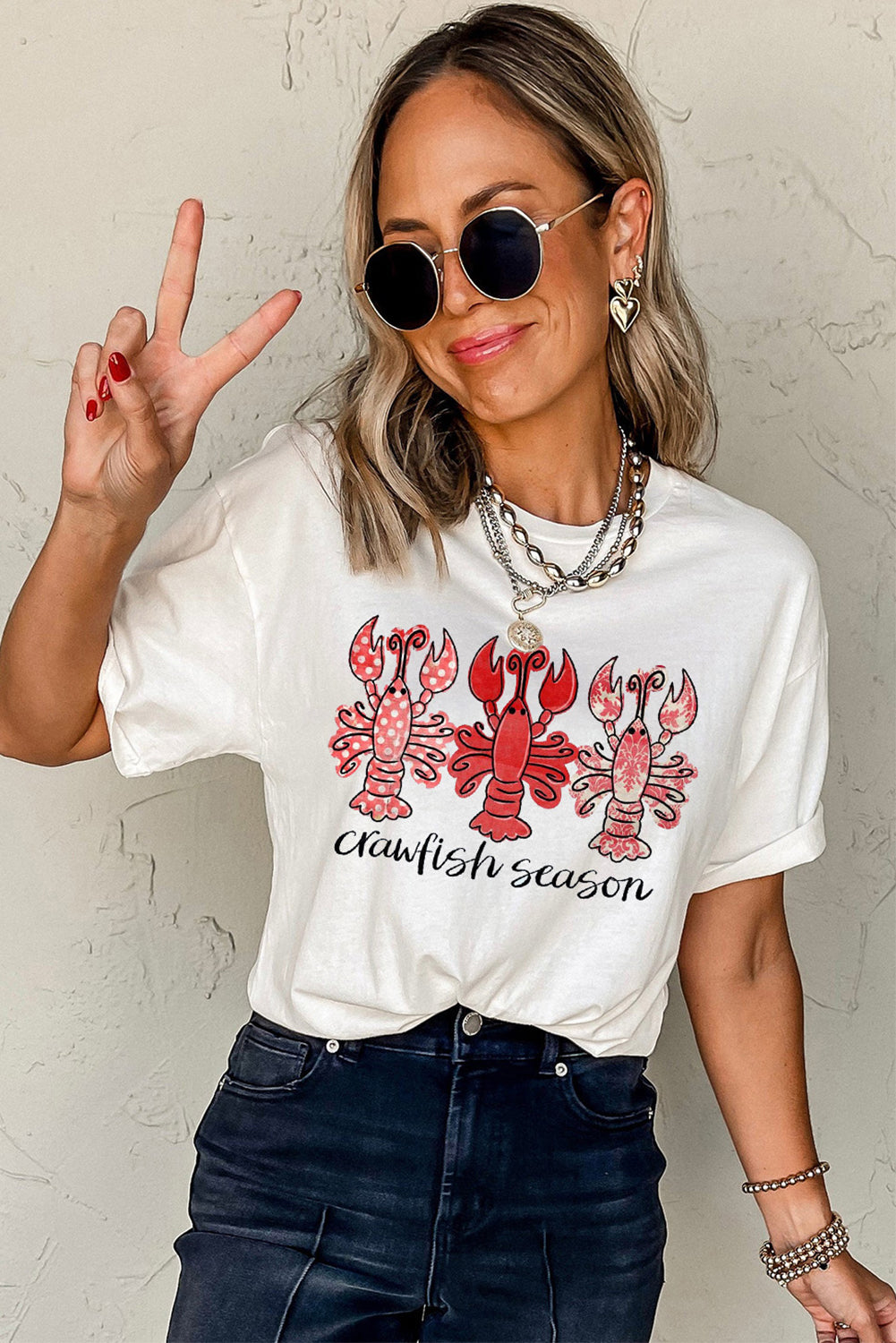 White Crawfish Season Fashion Graphic Crewneck T Shirt Graphic Tees JT's Designer Fashion