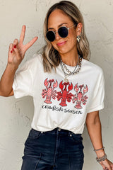White Crawfish Season Fashion Graphic Crewneck T Shirt Graphic Tees JT's Designer Fashion