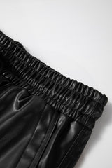 Black Faux Leather Ankle Smocked Waist Drawstring Joggers Pants & Culotte JT's Designer Fashion