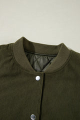 Mist Green Corduroy Fleece Patchwork Buttoned Bomber Jacket Jackets JT's Designer Fashion