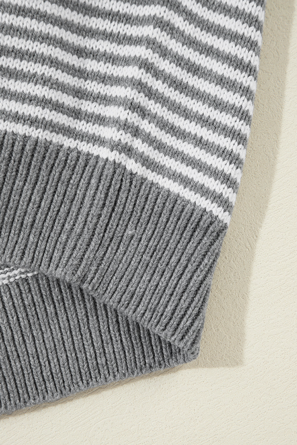 Gray Stripe Geometric Textured Drop Shoulder Sweater Sweaters JT's Designer Fashion