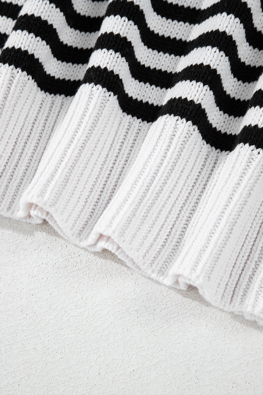 Black white Striped Drop Shoulder Bishop Sleeve Knit Sweater Sweaters JT's Designer Fashion