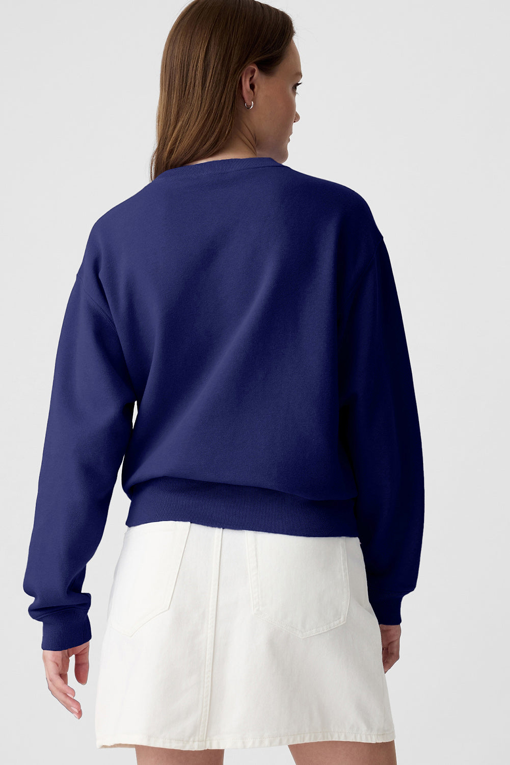 Navy Blue Plain Drop Shoulder Crewneck Pullover Sweatshirt Sweatshirts & Hoodies JT's Designer Fashion