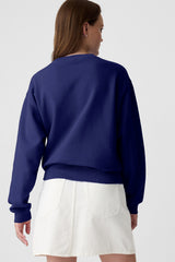 Navy Blue Plain Drop Shoulder Crewneck Pullover Sweatshirt Sweatshirts & Hoodies JT's Designer Fashion