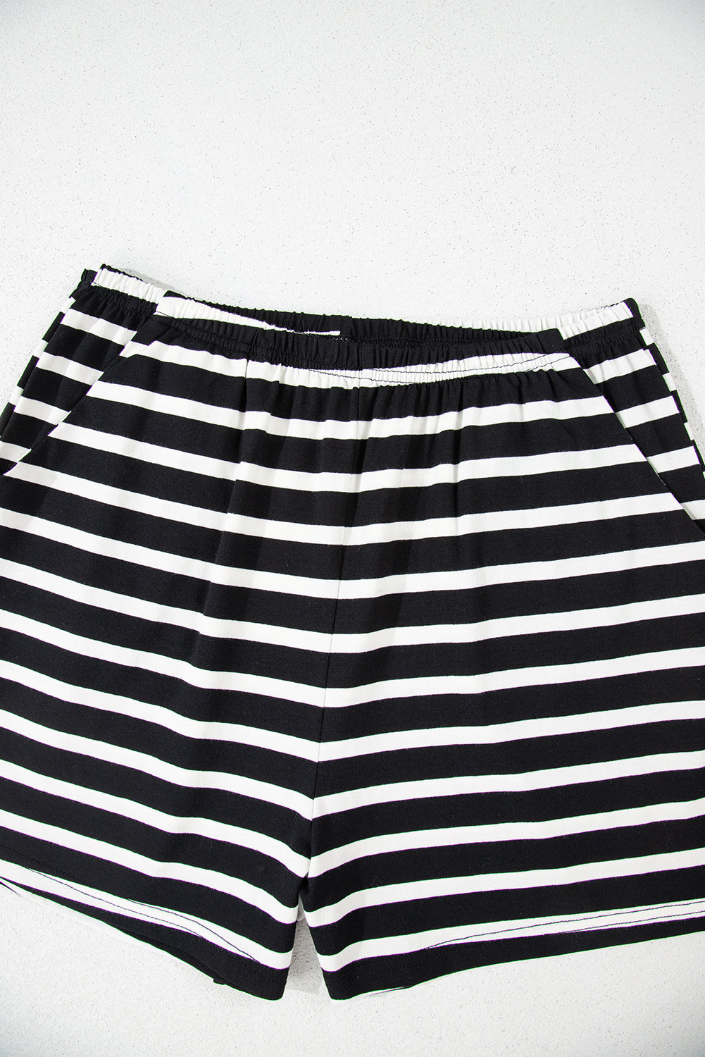 Black White Striped Short Sleeve Top and Shorts Set Short Sets JT's Designer Fashion