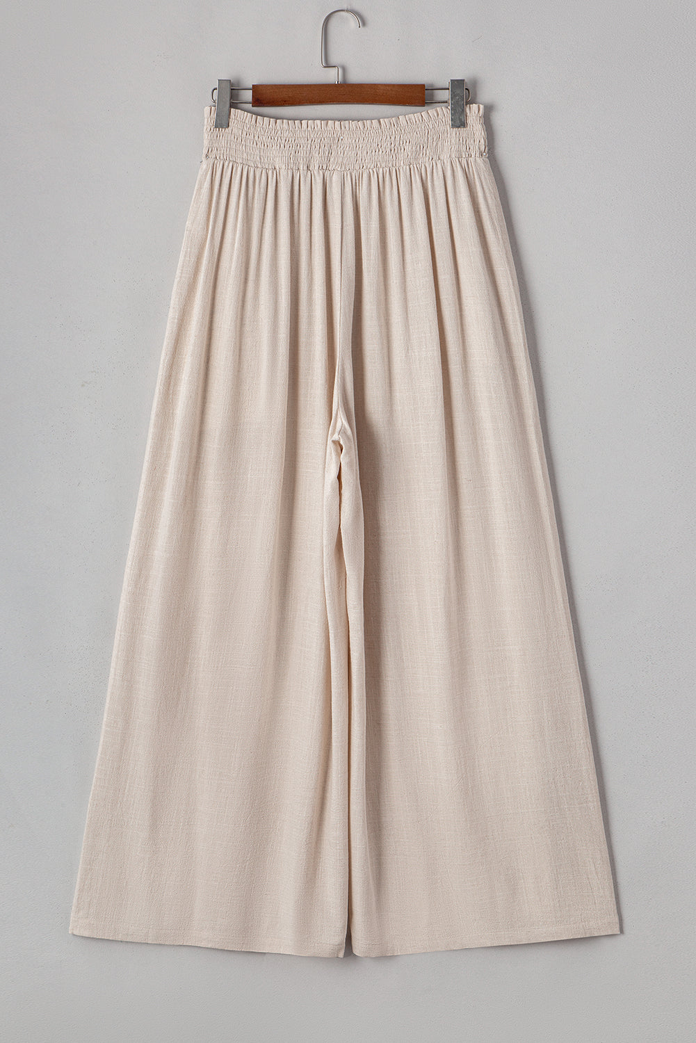 Beige Smocked High Waist Wide Leg Plus Size Pants Plus Size Bottoms JT's Designer Fashion