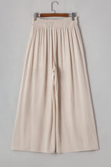 Beige Smocked High Waist Wide Leg Plus Size Pants Plus Size Bottoms JT's Designer Fashion