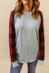 Gray Buffalo Plaid Long Sleeve Sweatshirt Sweatshirts & Hoodies JT's Designer Fashion