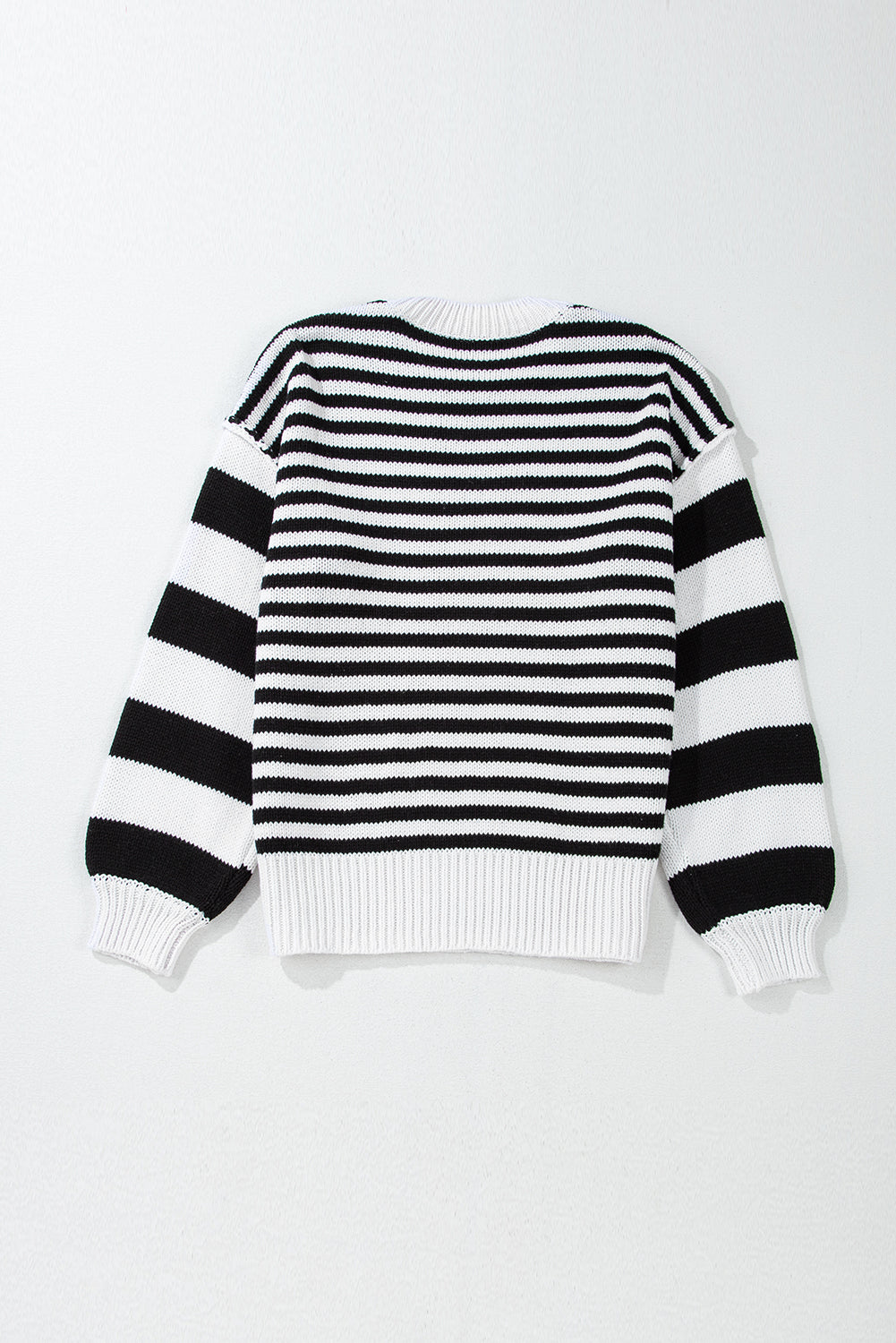 Black white Striped Drop Shoulder Bishop Sleeve Knit Sweater Sweaters JT's Designer Fashion