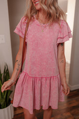 Sachet Pink Mineral Wash Raw Edge Ruffle Mini Dress Mini Dresses JT's Designer Fashion