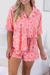 Pink Flower Print Buttoned Drawstring Waist Lounge Set Loungewear JT's Designer Fashion