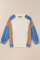 Sky Blue Ribbed Detail Color Block Sleeve Baggy Sweatshirt Sweatshirts & Hoodies JT's Designer Fashion