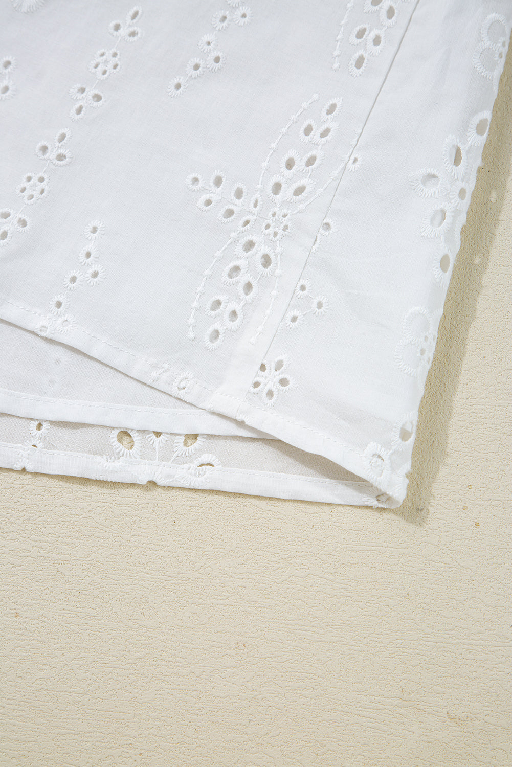 White Eyelet Embroidered Smocked Cuff Sheer Blouse Blouses & Shirts JT's Designer Fashion