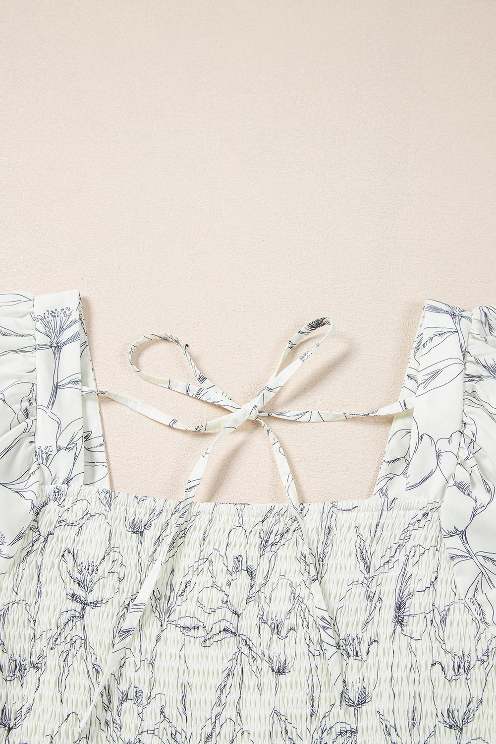 Beige Floral Print Square Neck Shirred Back Puff Sleeve Mini Dress Floral Dresses JT's Designer Fashion