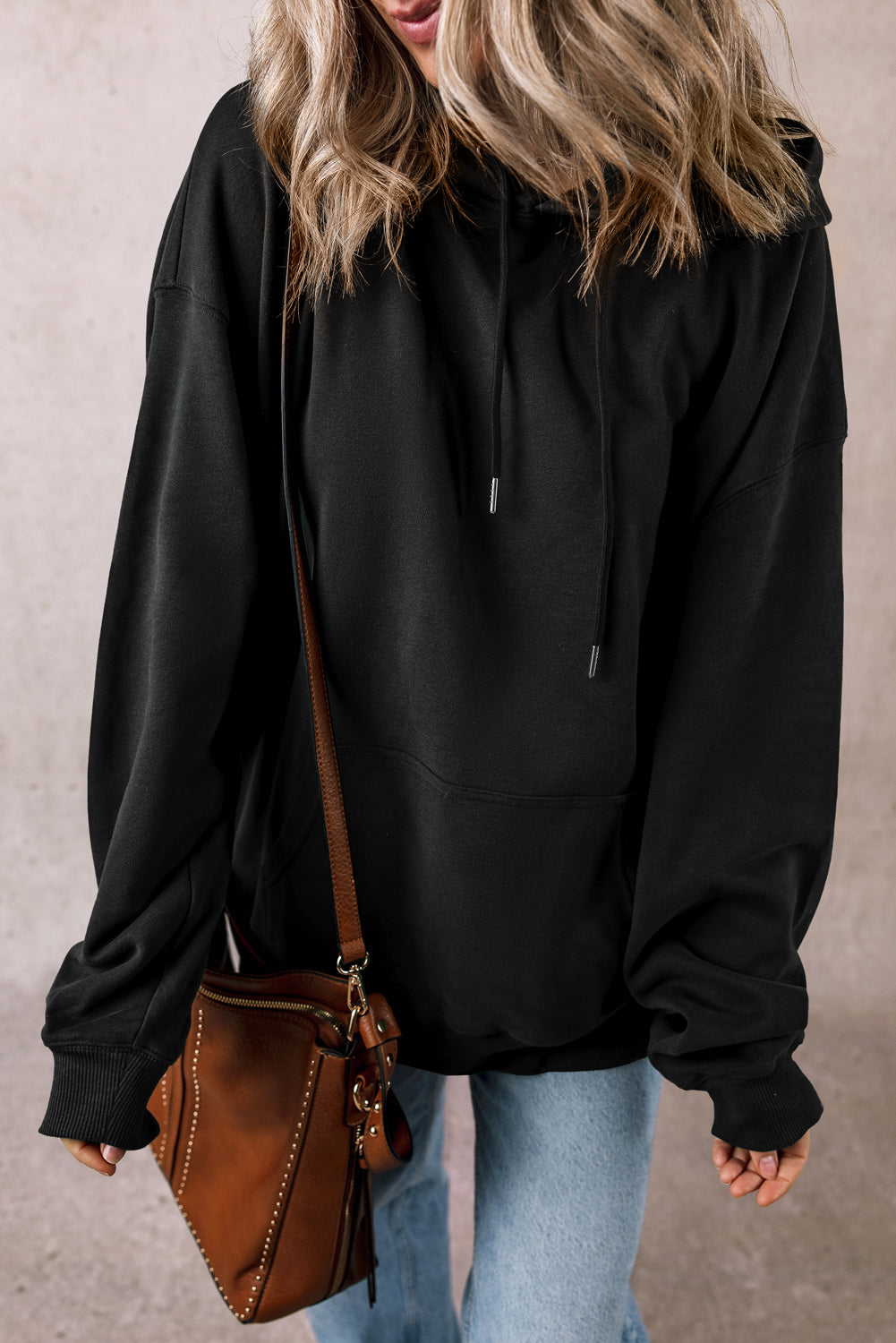 Black Fleece Lined Kangaroo Pocket Drawstring Chunky Hoodie Sweatshirts & Hoodies JT's Designer Fashion