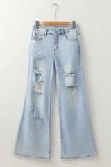 Beau Blue Light Wash Distressed High Waist Wide Leg Jeans Jeans JT's Designer Fashion