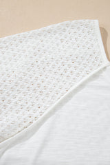 White Eyelet Patchwork High Low Hem V Neck Oversized Top Long Sleeve Tops JT's Designer Fashion