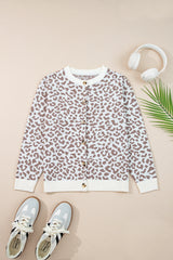 Khaki Leopard Drop Shoulder Chunky Knitted Cardigan Sweater Cardigans JT's Designer Fashion