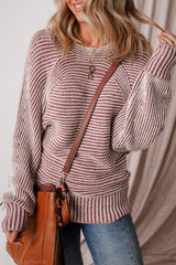 Red Dahlia Striped Print Ribbed Knit Boat Neck Baggy Sweater Red Dahlia 60%Acrylic+40%Polyamide Sweaters JT's Designer Fashion
