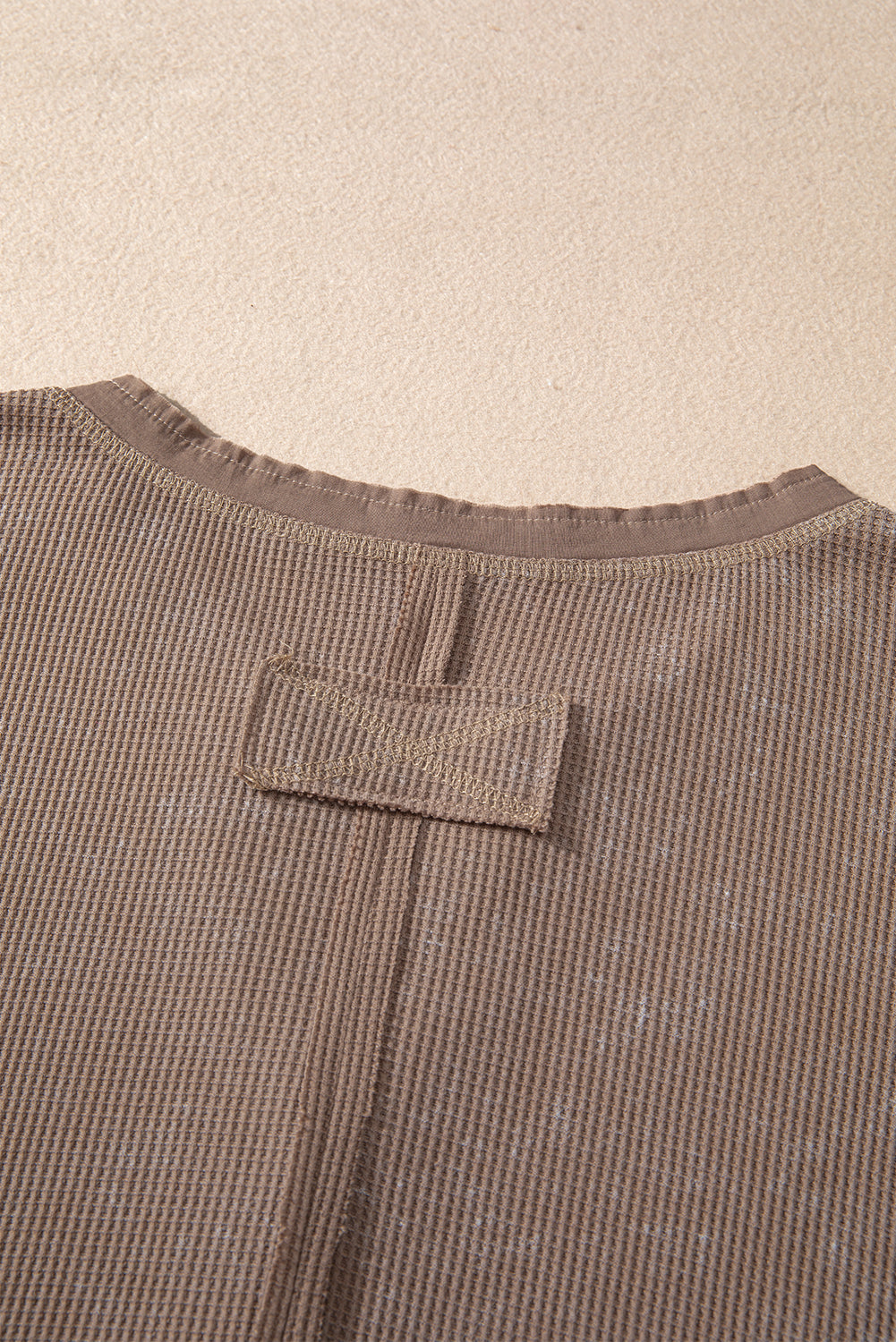 Coffee Acid Wash Waffle Knit Buttoned Neckline Long Sleeve Top Long Sleeve Tops JT's Designer Fashion