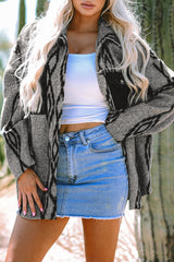 Gray Aztec Contrast Chest Pockets Loose Shacket Jackets JT's Designer Fashion