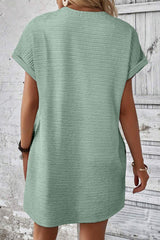 Grass Green Solid Color Textured Crinkle Short Sleeve T Shirt Dress T Shirt Dresses JT's Designer Fashion
