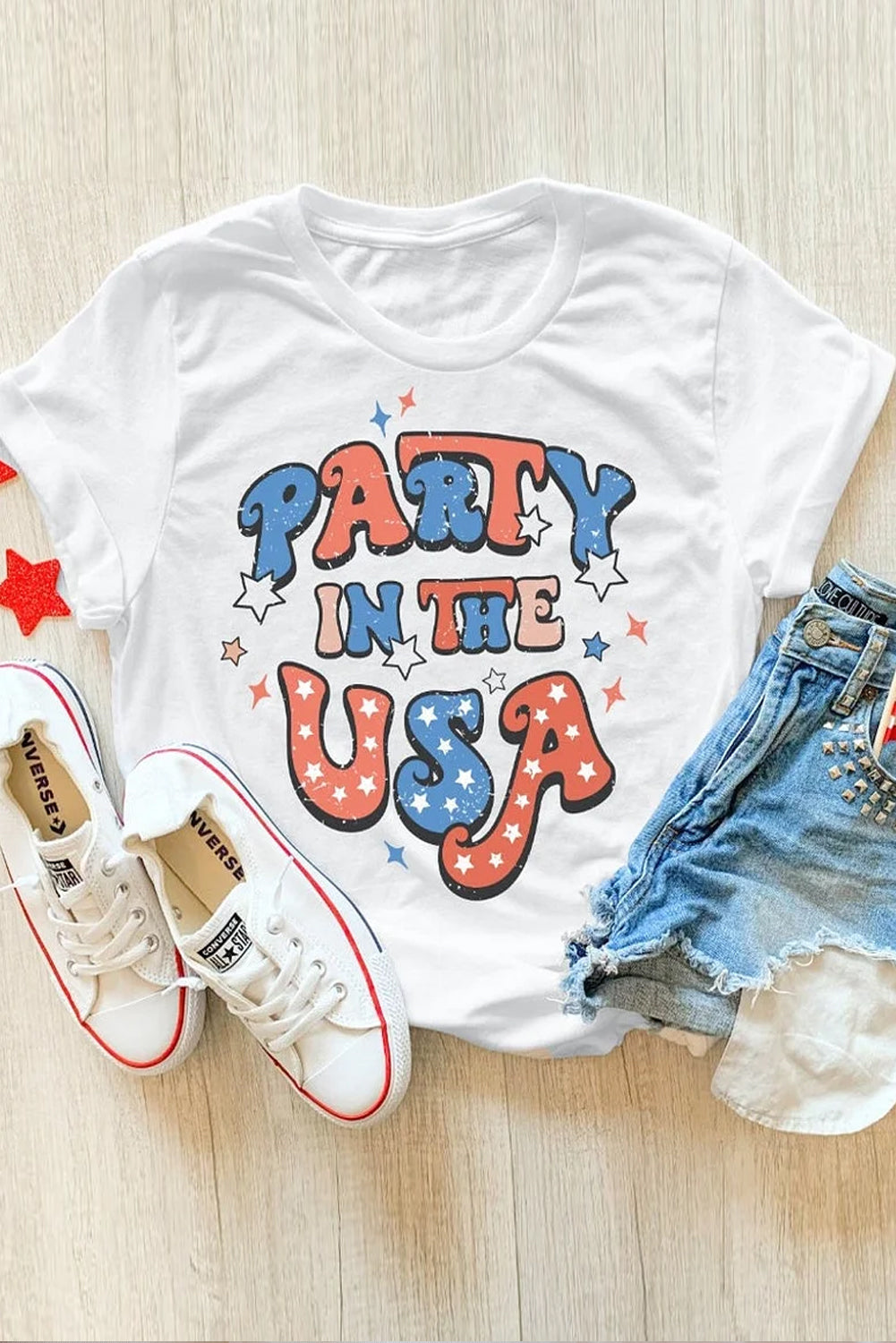 White PARTY IN THE USA Flag Fashion Graphic Tee Graphic Tees JT's Designer Fashion