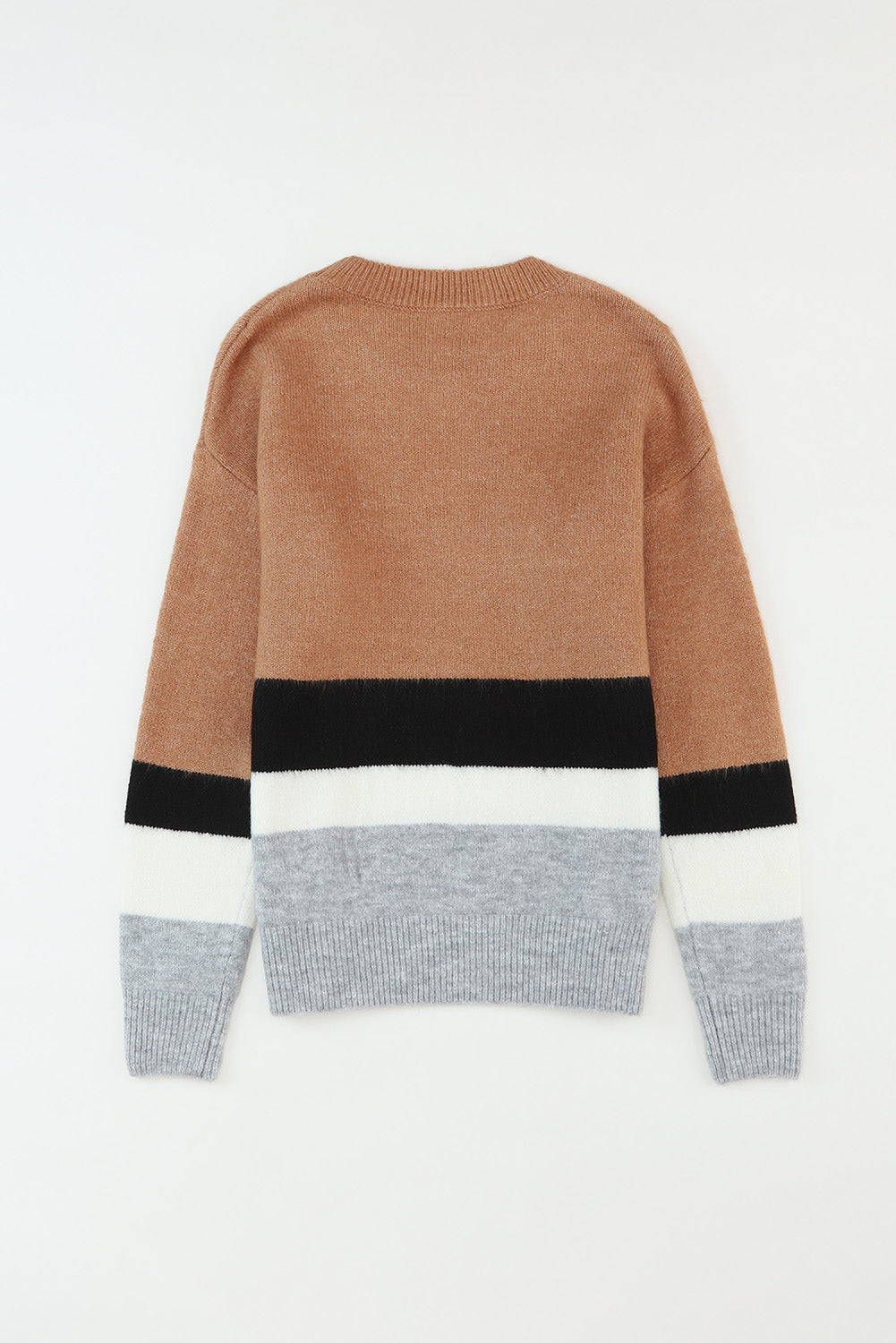 Brown Color Block Striped Ribbed Knit Sweater Sweaters JT's Designer Fashion