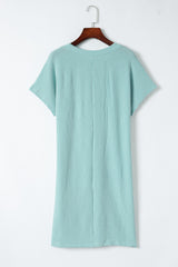 Blue Striped Ribbed Knit T-shirt Shift Dress T Shirt Dresses JT's Designer Fashion