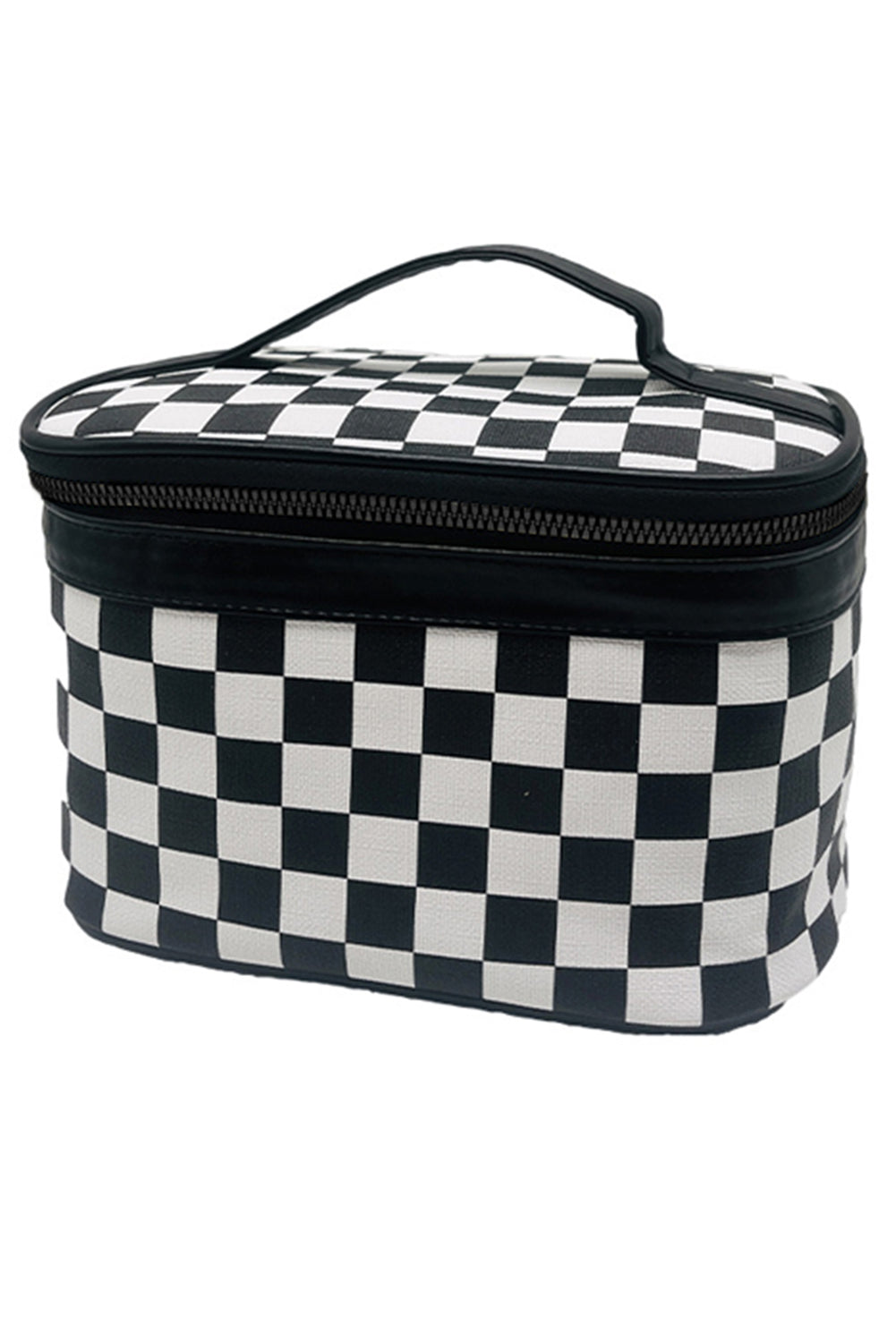 Black Checkered Zipper Large Cosmetic Bag with Handle Makeup Bags JT's Designer Fashion