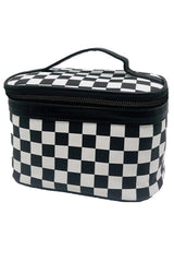 Black Checkered Zipper Large Cosmetic Bag with Handle Makeup Bags JT's Designer Fashion