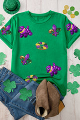Bright Green Mardi Gras Sequin Patched Graphic Tee Graphic Tees JT's Designer Fashion