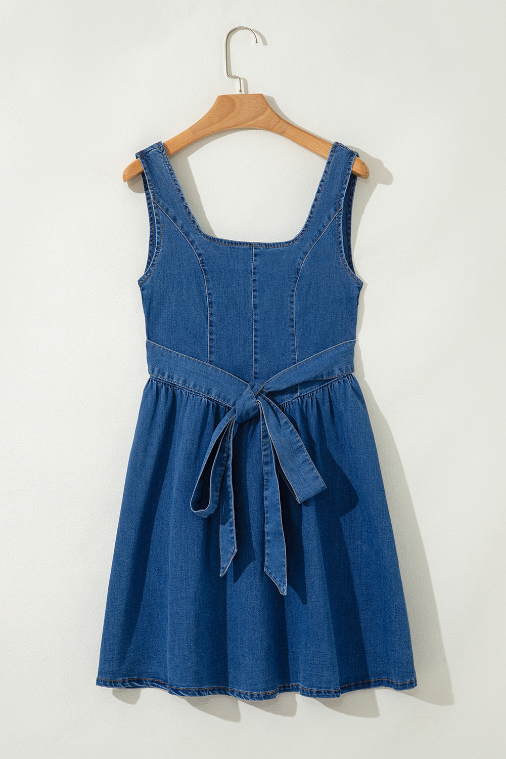Sail Blue Square Neck Bowknot A-line Sleeveless Denim Dress JT's Designer Fashion